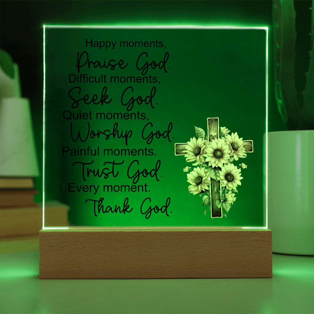 Acrylic Plaque Picture Frame, Multi Color LED Lights, Happy Moments - Kubby&Co Worldwide