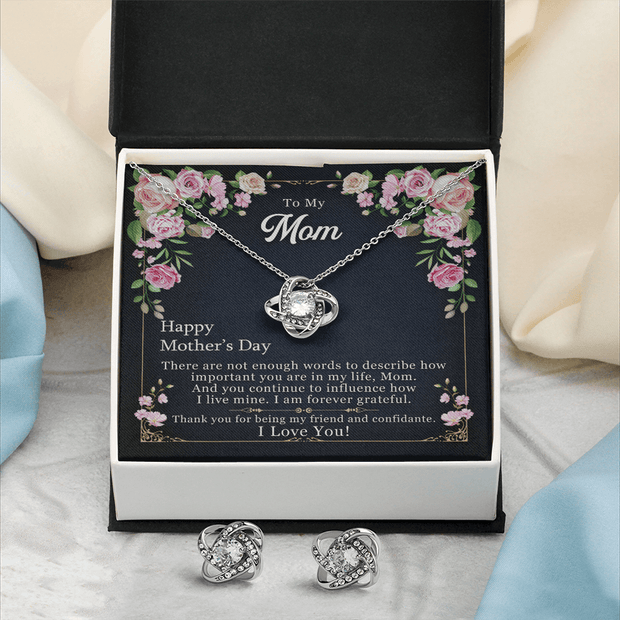 Gold Necklace & Earrings, Knot Style, Mom My Strength - Kubby&Co Worldwide
