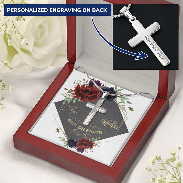 Mother's Day Gift, Best On Earth, Engraved Cross Necklace - Kubby&Co Worldwide