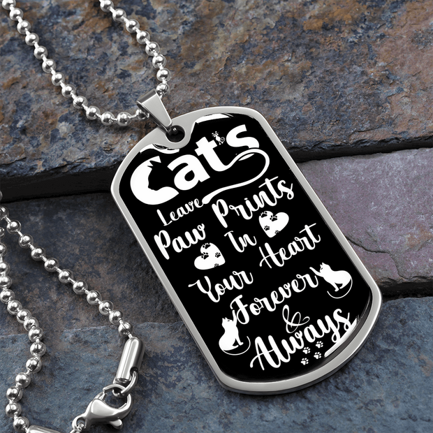 Engraved Gold Necklace, Cat Lovers, Cat Tag Pendant Paw Prints - Kubby&Co Worldwide