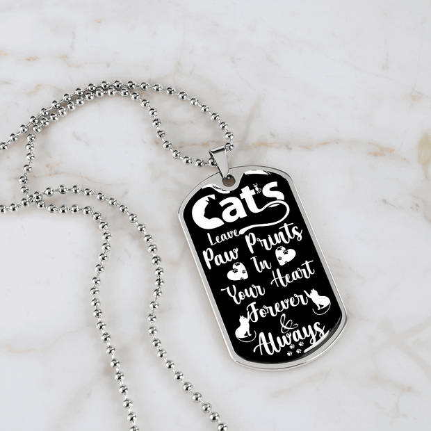 Engraved Gold Necklace, Cat Lovers, Cat Tag Pendant Paw Prints - Kubby&Co Worldwide