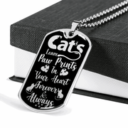 Engraved Gold Necklace, Cat Lovers, Cat Tag Pendant Paw Prints - Kubby&Co Worldwide