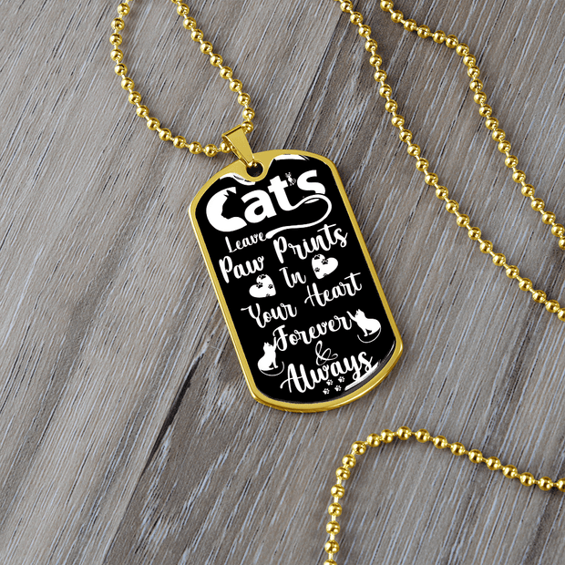 Engraved Gold Necklace, Cat Lovers, Cat Tag Pendant Paw Prints - Kubby&Co Worldwide