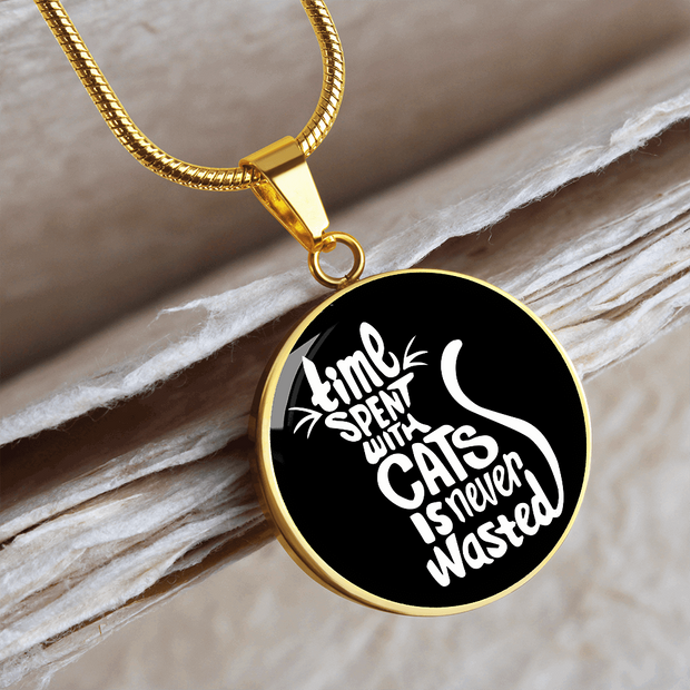 Engraved Gold Necklace, Cat Lovers Pendant, Time Never Wasted - Kubby&Co Worldwide