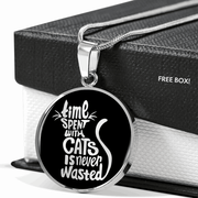 Engraved Gold Necklace, Cat Lovers Pendant, Time Never Wasted - Kubby&Co Worldwide