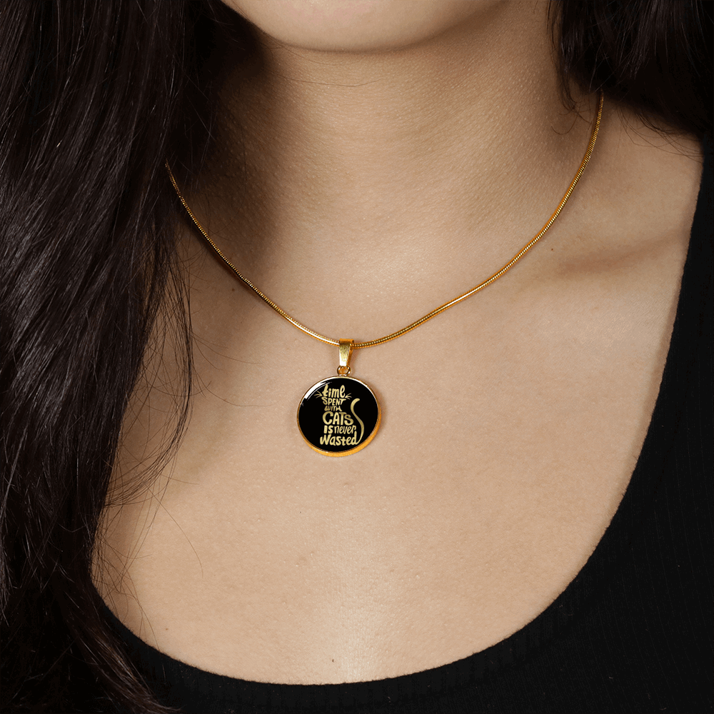 Engraved Gold Necklace, Cat Lovers Pendant, Time Never Wasted - Kubby&Co Worldwide