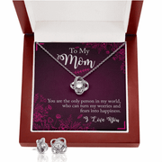 Gold Necklace & Earrings, Custom Bond Knot, My Mom My Strength - Kubby&Co Worldwide