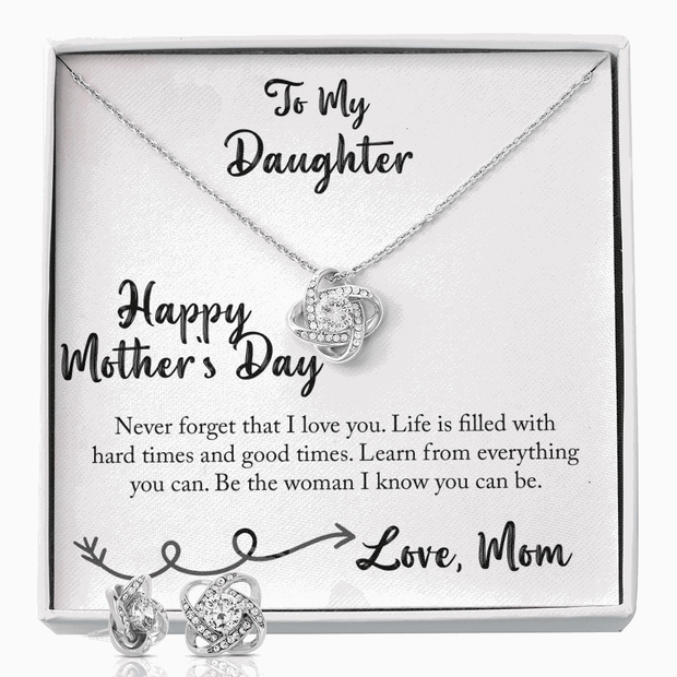 Gold Necklace & Earrings, Our Bond Knot, Dear Daughter - Kubby&Co Worldwide