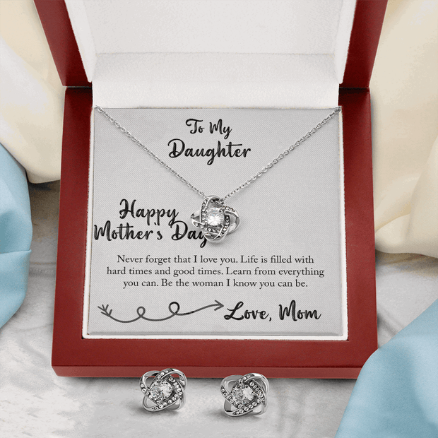 Gold Necklace & Earrings, Our Bond Knot, Dear Daughter - Kubby&Co Worldwide