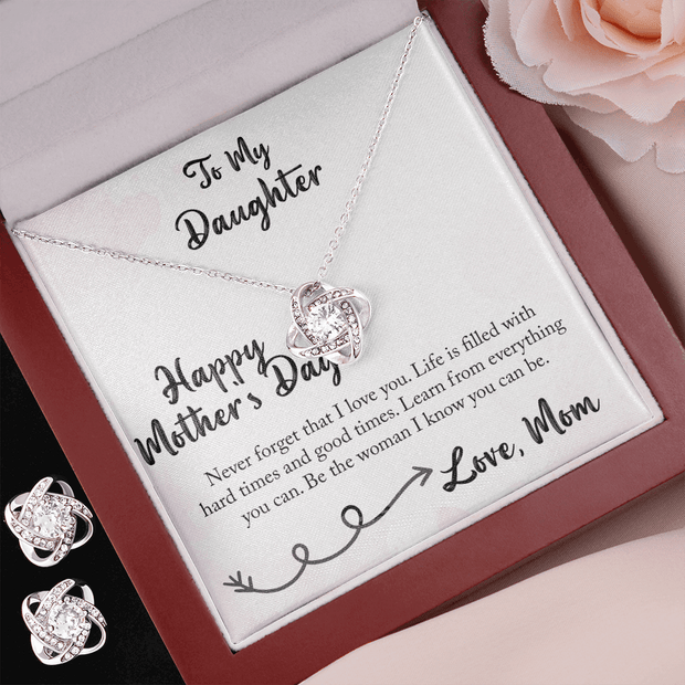 Gold Necklace & Earrings, Our Bond Knot, Dear Daughter - Kubby&Co Worldwide