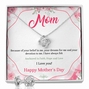 Gold Necklace & Earrings, Our Bond Knot, Mom Faith & Hope - Kubby&Co Worldwide