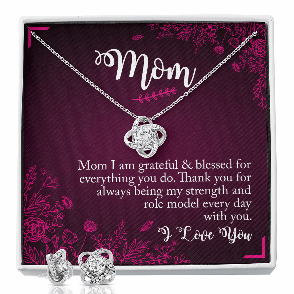 Gold Necklace & Earrings, Our Bond Knot, Mom Grateful - Kubby&Co Worldwide