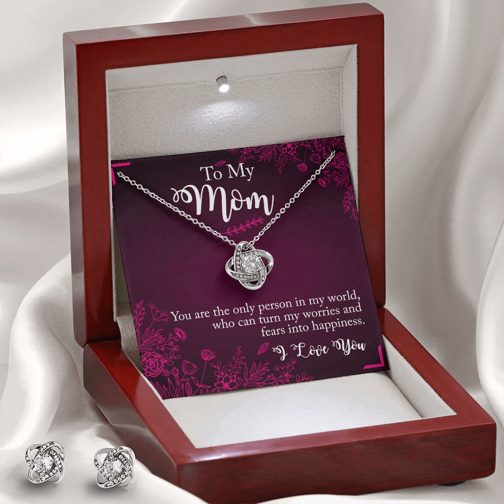 Gold Necklace & Earrings, Our Bond Knot, Mom Happiness - Kubby&Co Worldwide