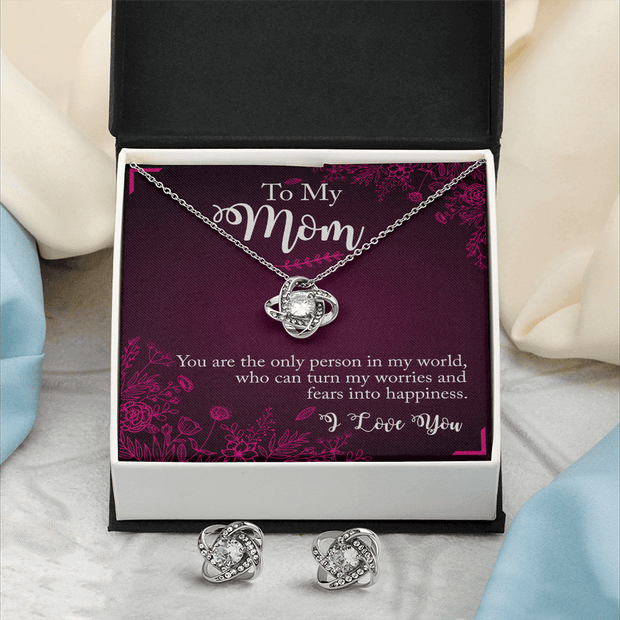 Gold Necklace & Earrings, Our Bond Knot, Mom Happiness - Kubby&Co Worldwide