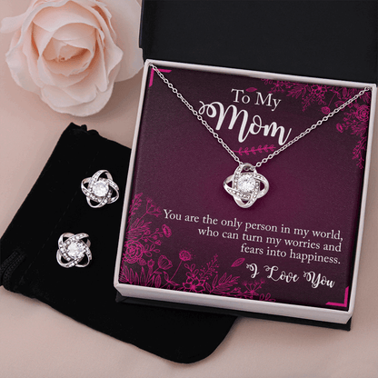 Gold Necklace & Earrings, Our Bond Knot, Mom Happiness - Kubby&Co Worldwide