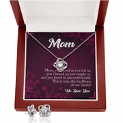 Gold Necklace & Earrings, Our Bond Knot, Mom The Backbone - Kubby&Co Worldwide