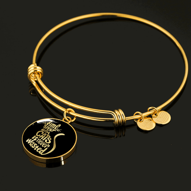 Engraved Gold Custom Bangle Bracelet, Cat Lovers, Time Spent - Kubby&Co Worldwide