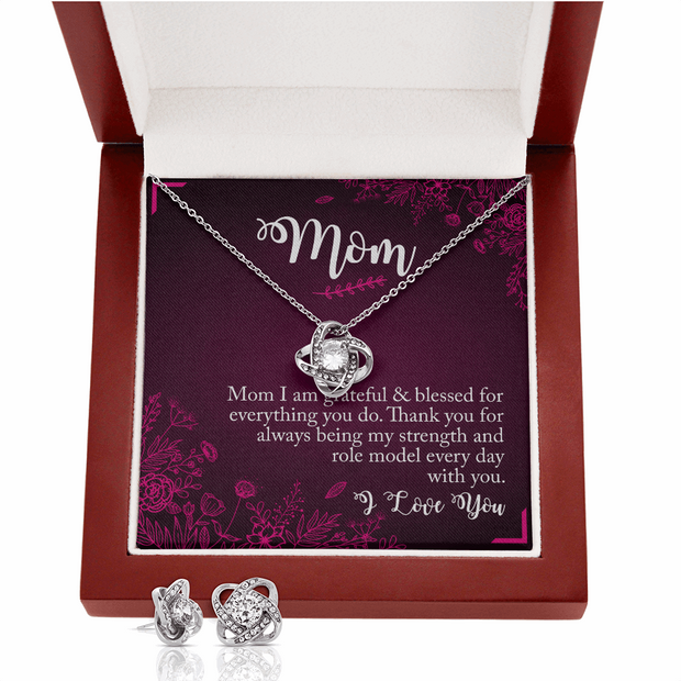 Gold Necklace & Earrings, Our Bond Knot, Mom Grateful - Kubby&Co Worldwide