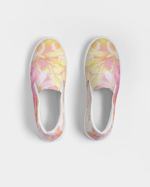 Women's Slip-On Canvas Shoe, Custom Design, Pink Floral Bliss - Kubby&Co Worldwide