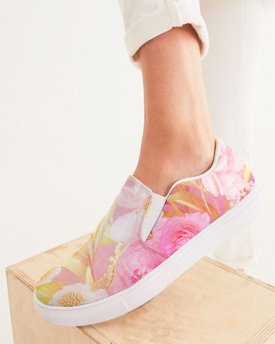 Women's Slip - On Canvas Shoe, Custom Design, Pink Floral Bliss - Kubby&Co Worldwide