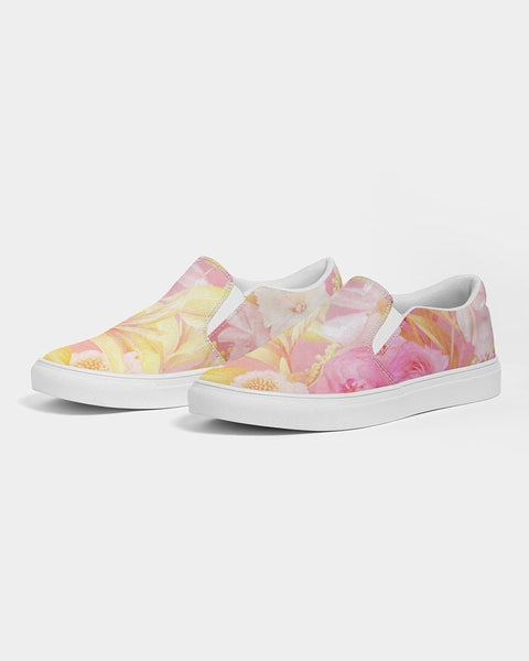 Women's Slip-On Canvas Shoe, Custom Design, Pink Floral Bliss - Kubby&Co Worldwide