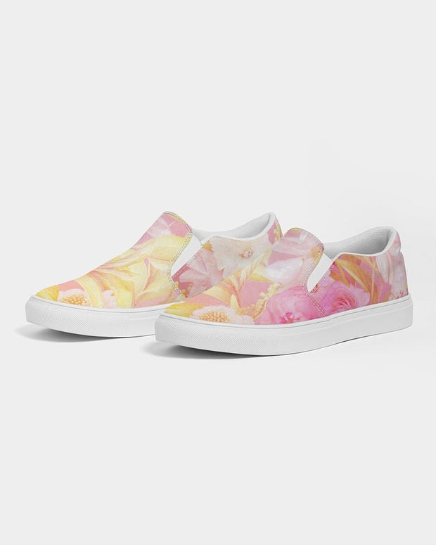 Women's Slip - On Canvas Shoe, Custom Design, Pink Floral Bliss - Kubby&Co Worldwide