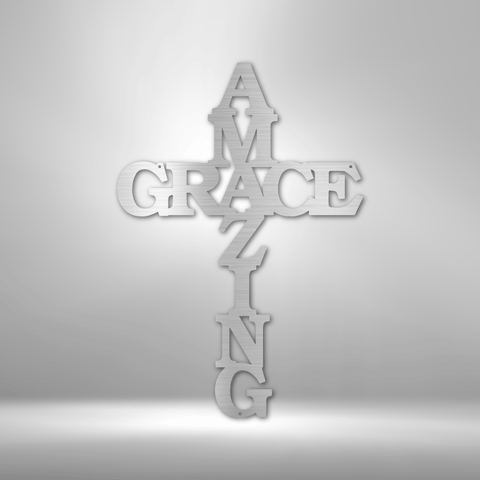 Wall Art, Personalized Laser Cut Superior Steel Signs, Amazing Grace Cross - Kubby&Co Worldwide