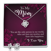 Gold Necklace & Earrings, Custom Bond Knot, My Mom My Strength - Kubby&Co Worldwide