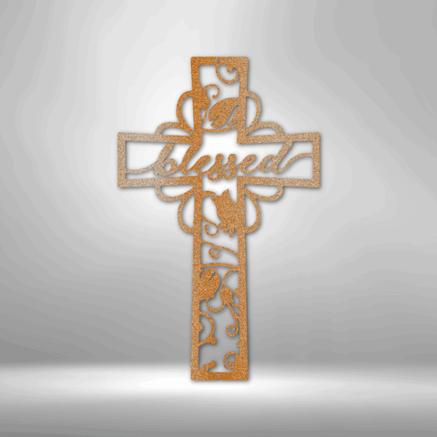 Wall Art, Personalized Laser Cut Superior Steel Signs, Blessed Cross - Kubby&Co Worldwide