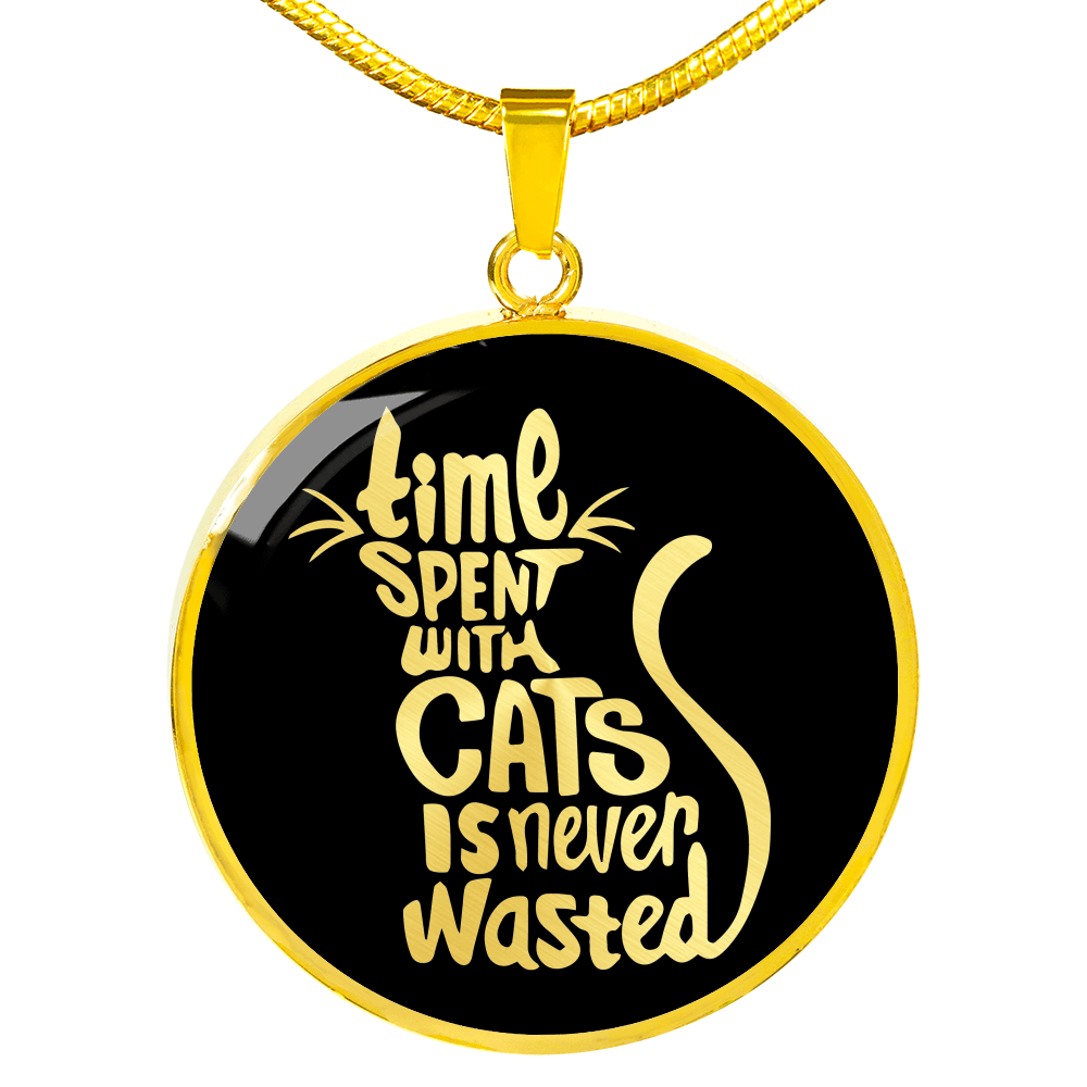 Engraved Gold Necklace, Cat Lovers Pendant, Time Never Wasted - Kubby&Co Worldwide