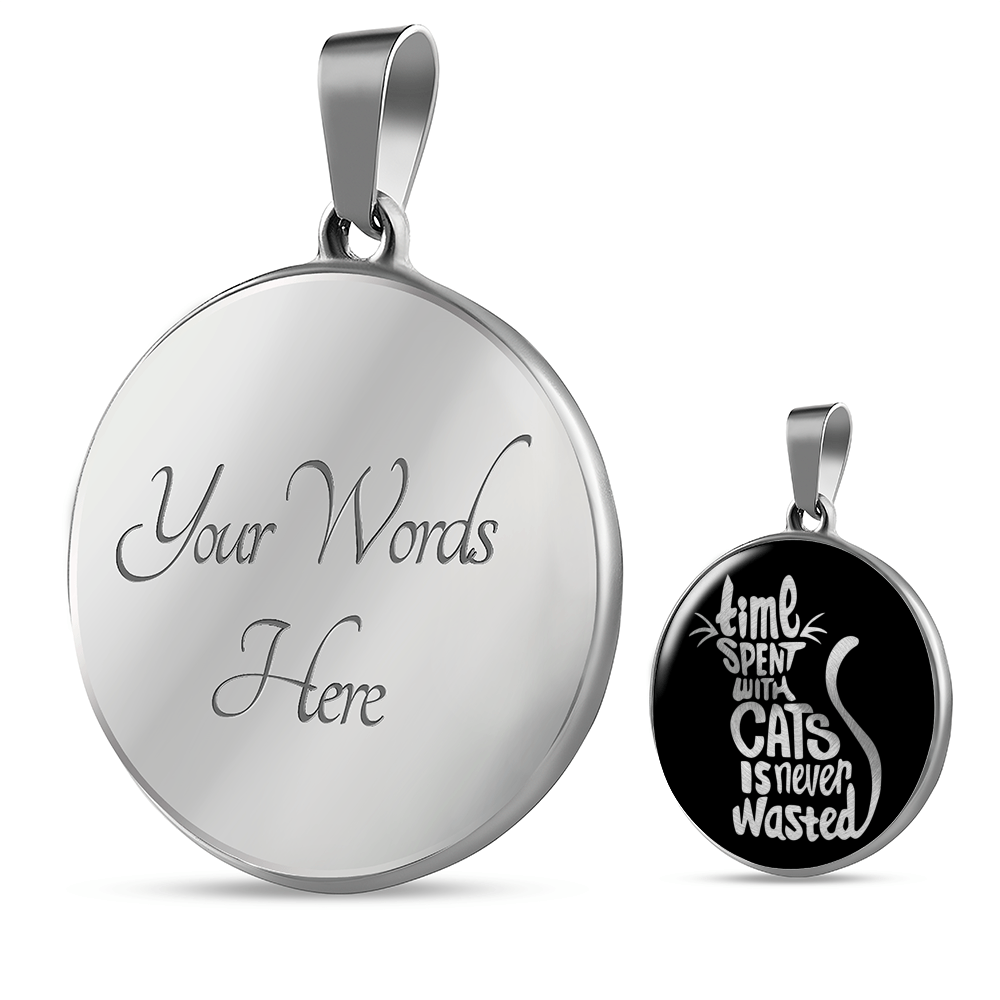 Engraved Gold Necklace, Cat Lovers Pendant, Time Never Wasted - Kubby&Co Worldwide