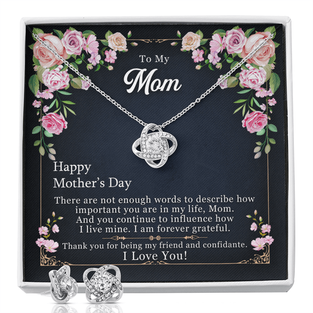 Gold Necklace & Earrings, Knot Style, Mom My Strength - Kubby&Co Worldwide