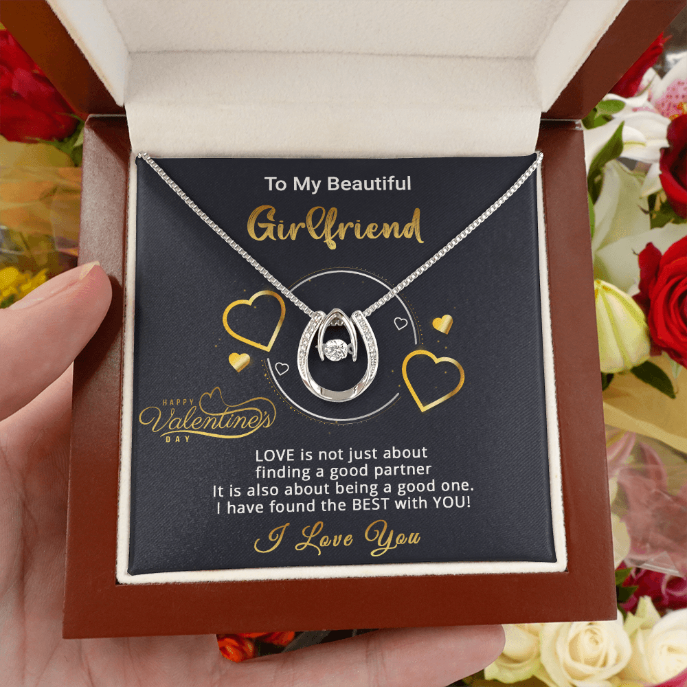 Gold Necklace, Valentine's Day Message Card, My Beautiful Girlfriend - Kubby&Co Worldwide