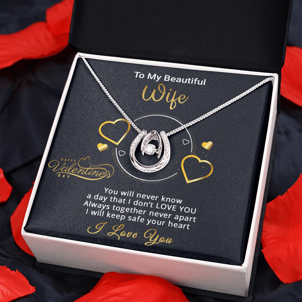 Gold Necklace, Valentine's Day Message Card, My Beautiful Wife - Kubby&Co Worldwide