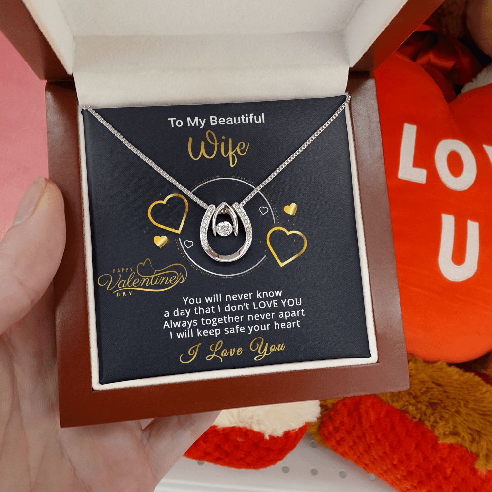 Gold Necklace, Valentine's Day Message Card, My Beautiful Wife - Kubby&Co Worldwide