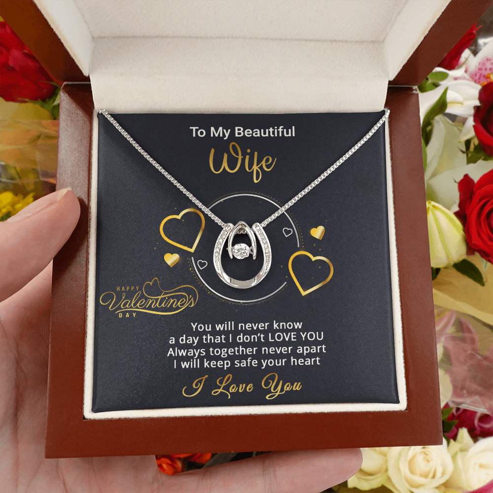 Gold Necklace, Valentine's Day Message Card, My Beautiful Wife - Kubby&Co Worldwide