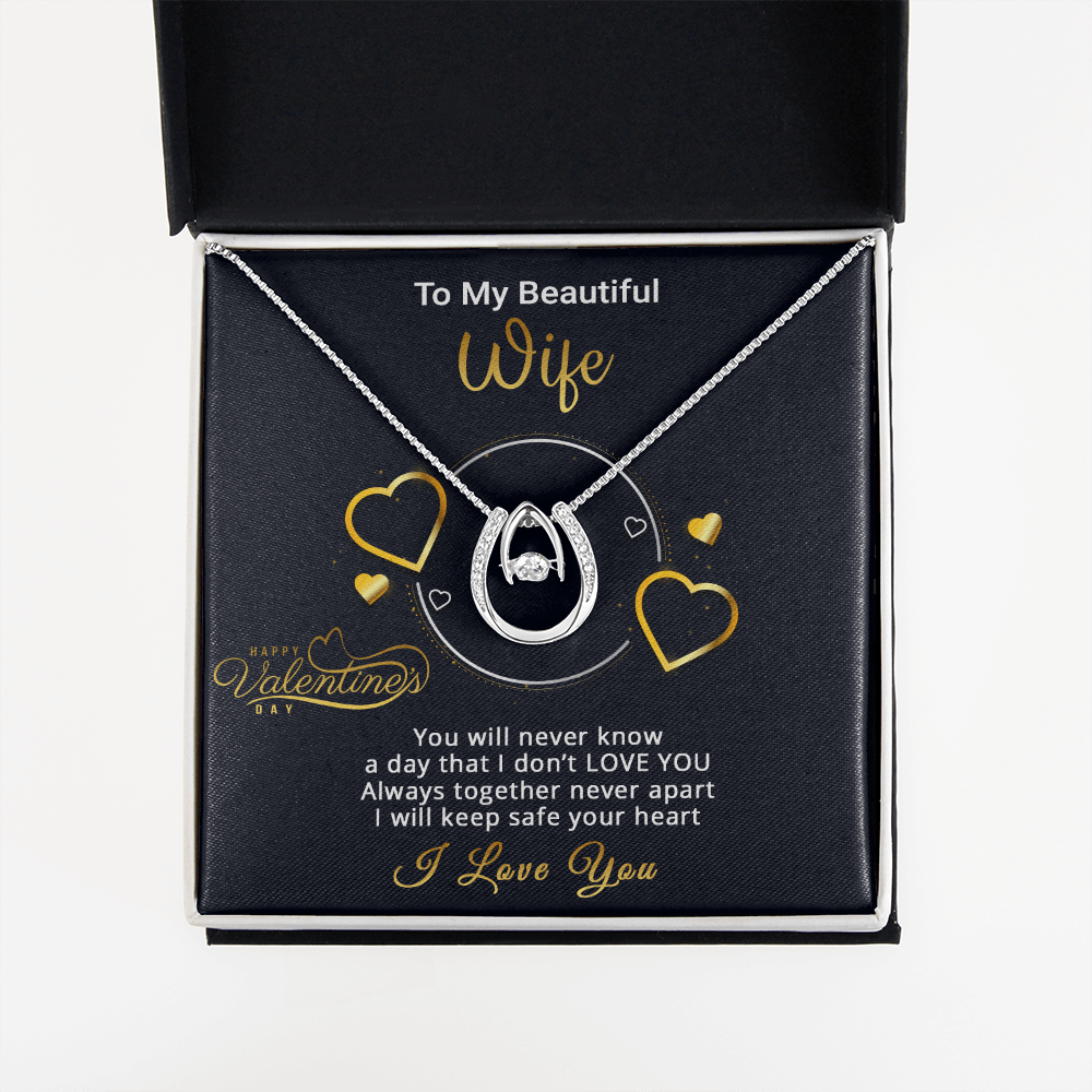 Gold Necklace, Valentine's Day Message Card, My Beautiful Wife - Kubby&Co Worldwide