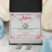 Gold Necklace & Earrings, Our Bond Knot, Mom Faith & Hope - Kubby&Co Worldwide