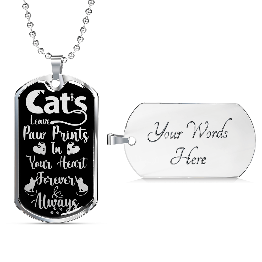 Engraved Gold Necklace, Cat Lovers, Cat Tag Pendant Paw Prints - Kubby&Co Worldwide