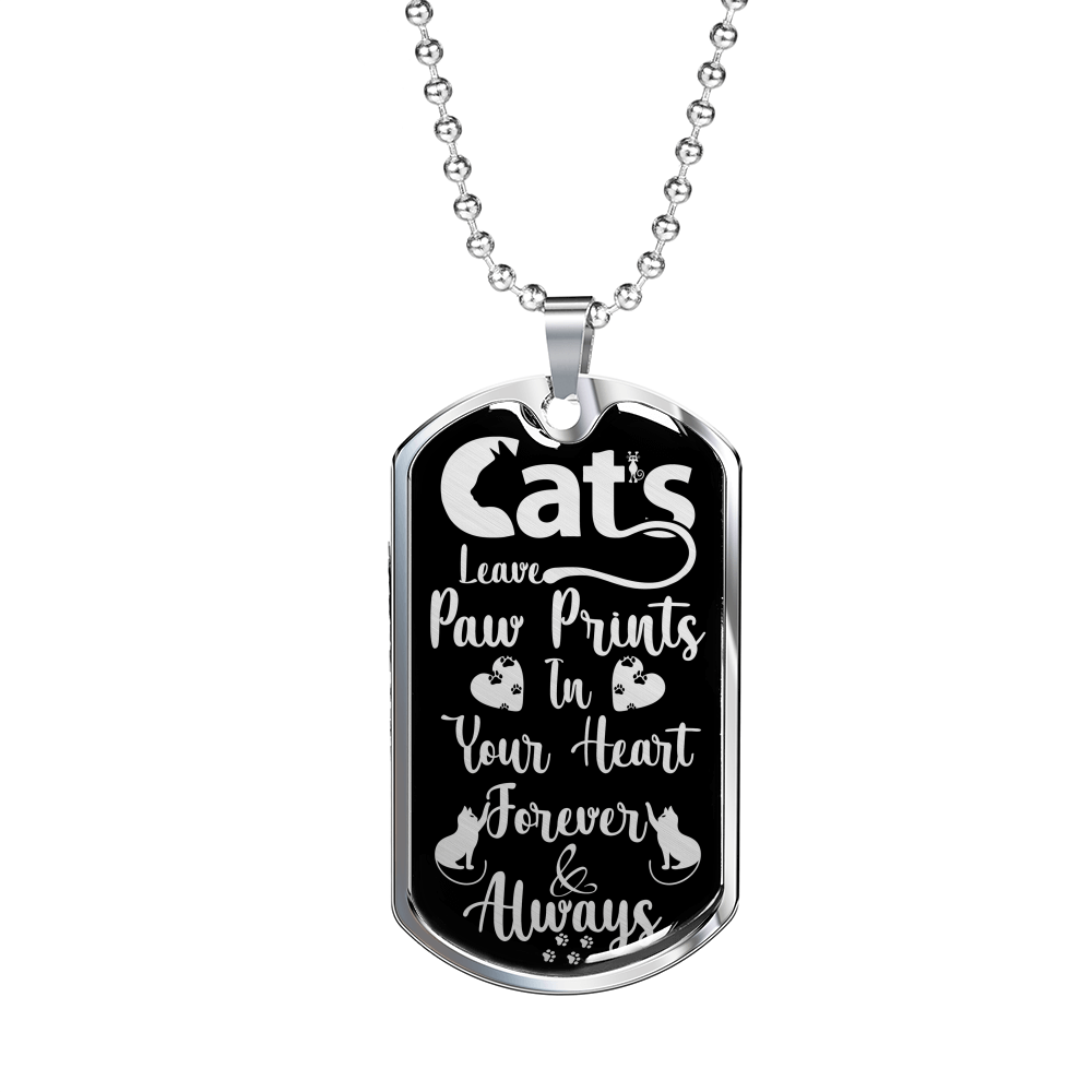 Engraved Gold Necklace, Cat Lovers, Cat Tag Pendant Paw Prints - Kubby&Co Worldwide