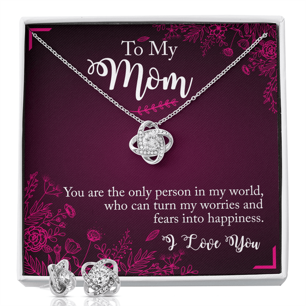Gold Necklace & Earrings, Our Bond Knot, Mom Happiness - Kubby&Co Worldwide