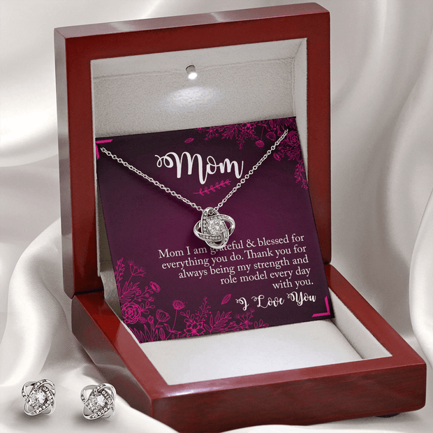 Gold Necklace & Earrings, Our Bond Knot, Mom Grateful - Kubby&Co Worldwide
