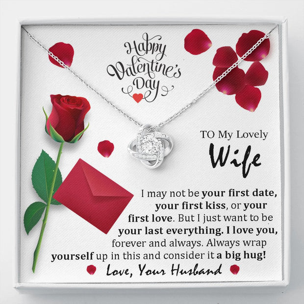 White Gold, Valentines Day Love Knot Necklace, Lovely Wife - Kubby&Co Worldwide