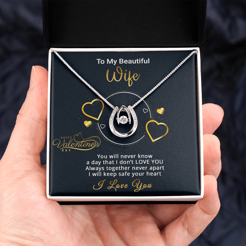 Gold Necklace, Valentine's Day Message Card, My Beautiful Wife - Kubby&Co Worldwide