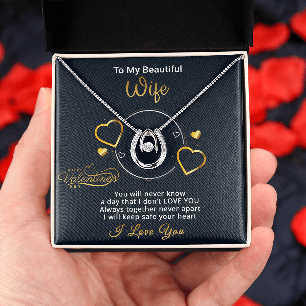 Gold Necklace, Valentine's Day Message Card, My Beautiful Wife - Kubby&Co Worldwide